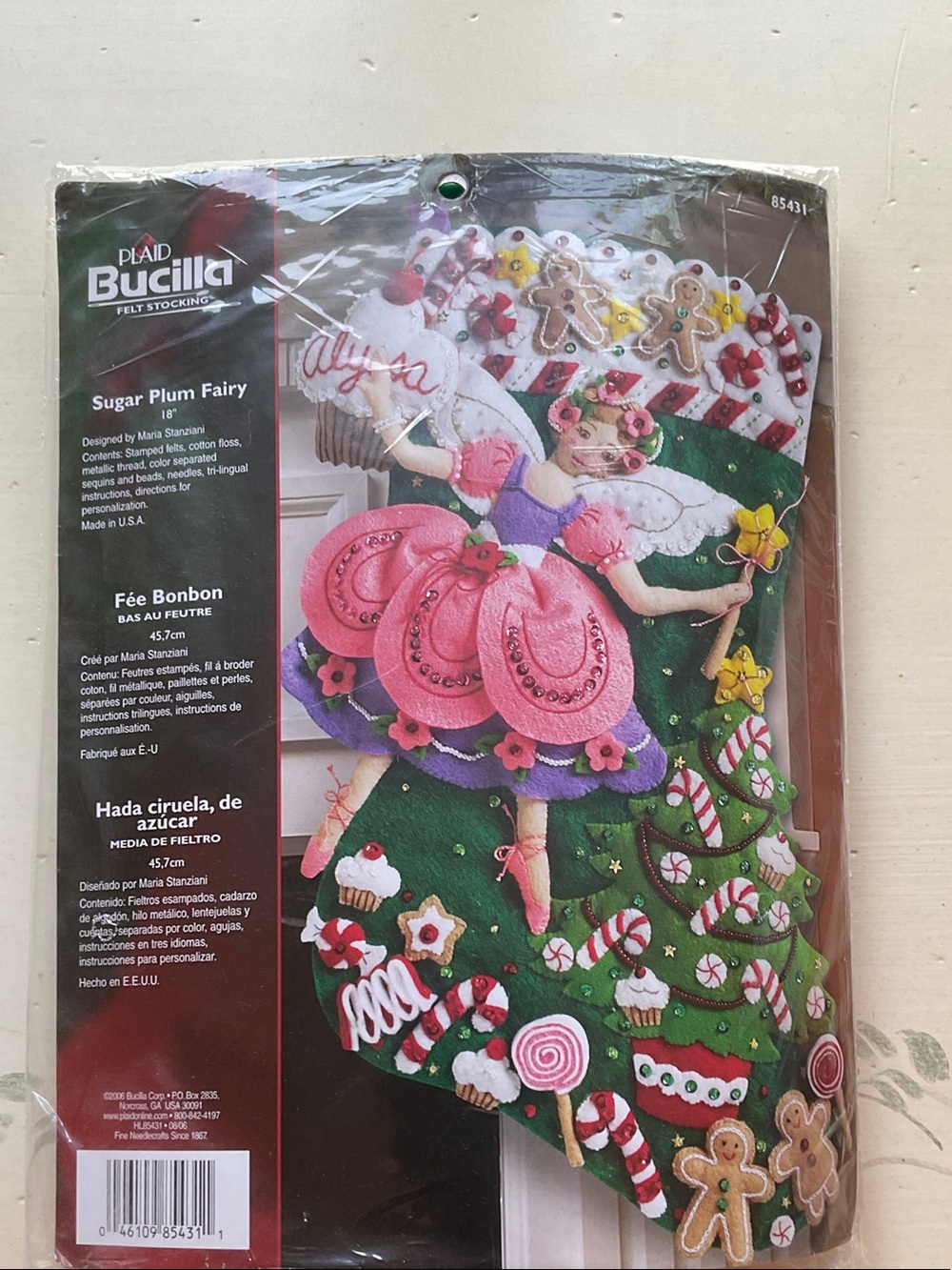 Bucilla SUGAR PLUM FAIRY Felt Stocking in Pink, Green & Purple